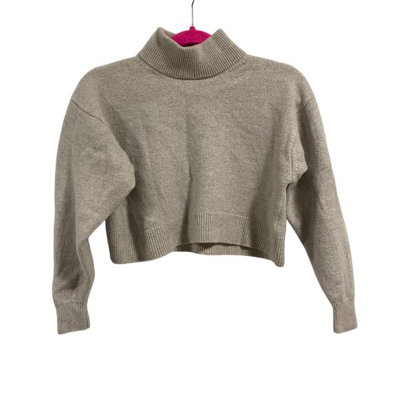 Aritzia Wilfred Free Harper Cropped 100% Wool Turtleneck Gray Sweater Size M - Picture 1 of 7